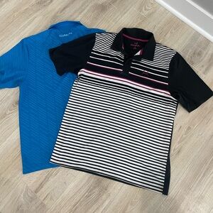 Cinch men’s polo black and white and a turquoise. Two polos